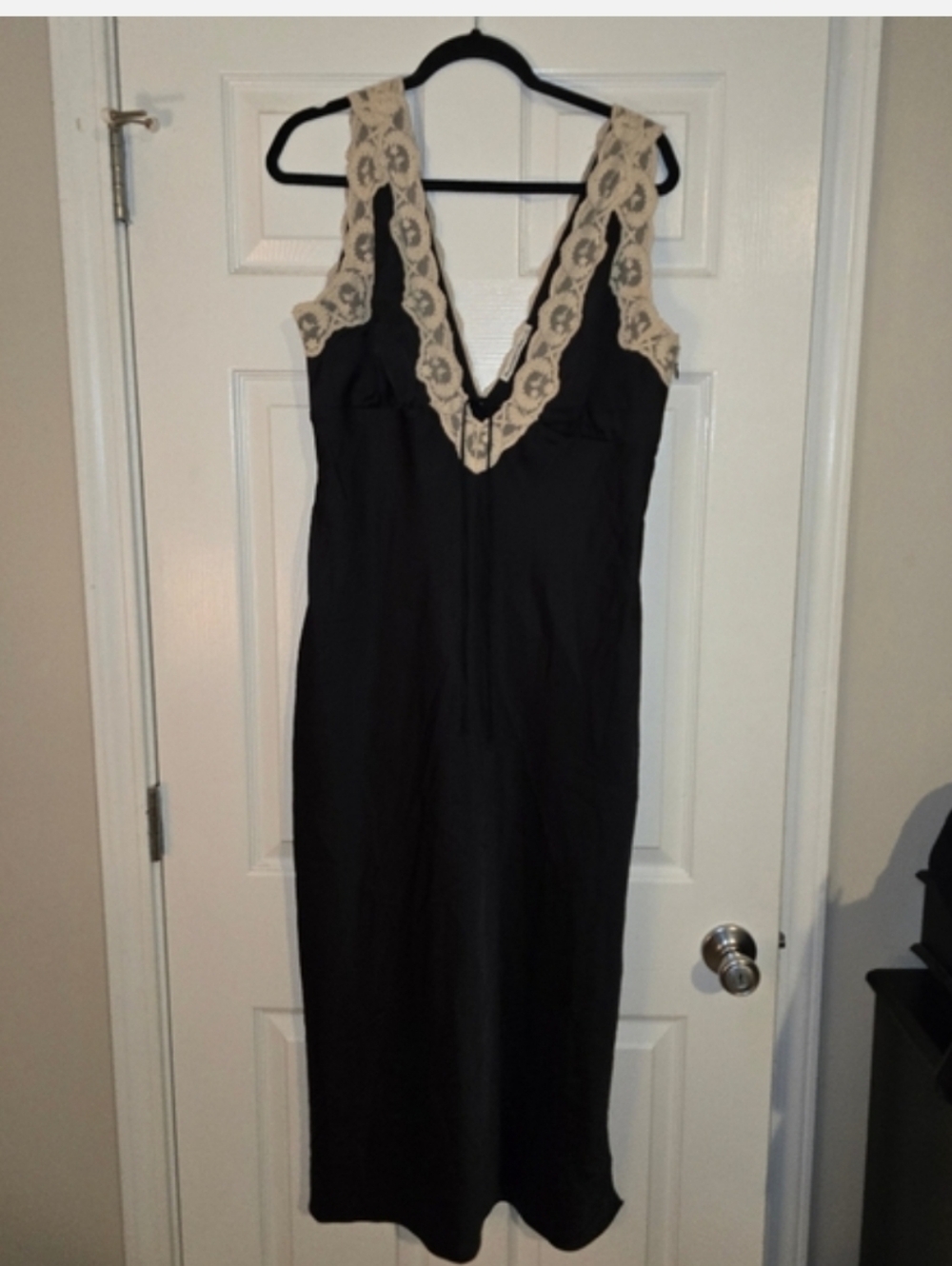 Abercrombie & Fitch Black Slip Midi Dress With Cream Lace Size Large